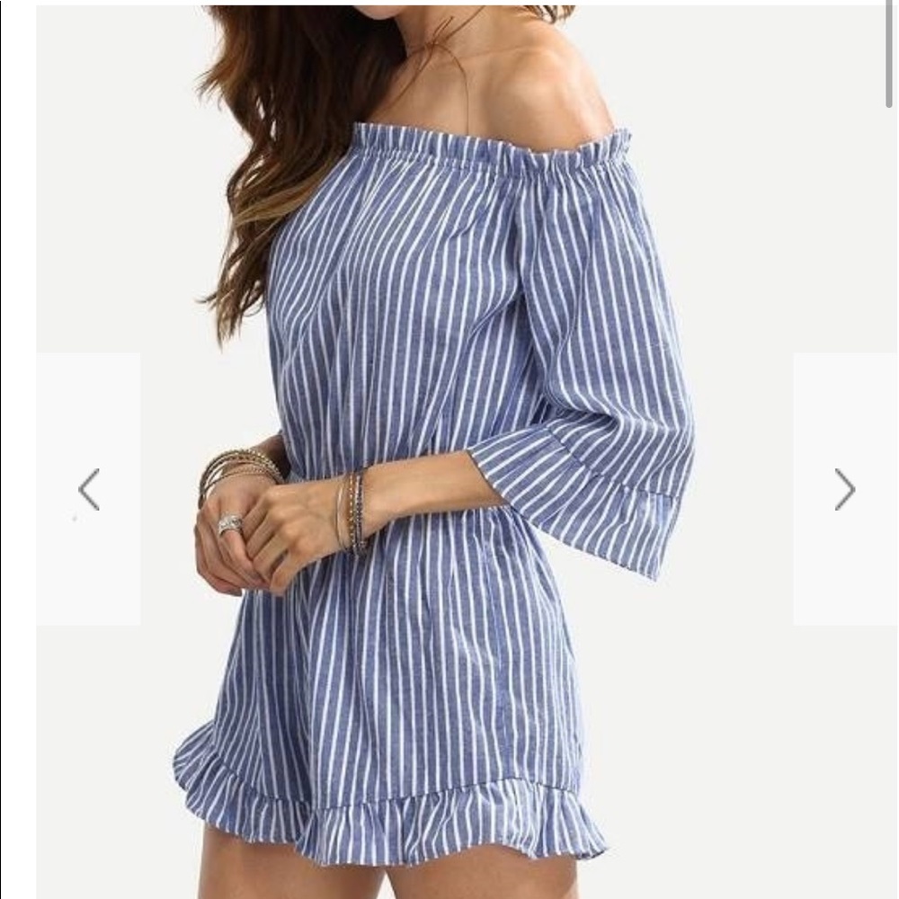 Blue and white striped romper